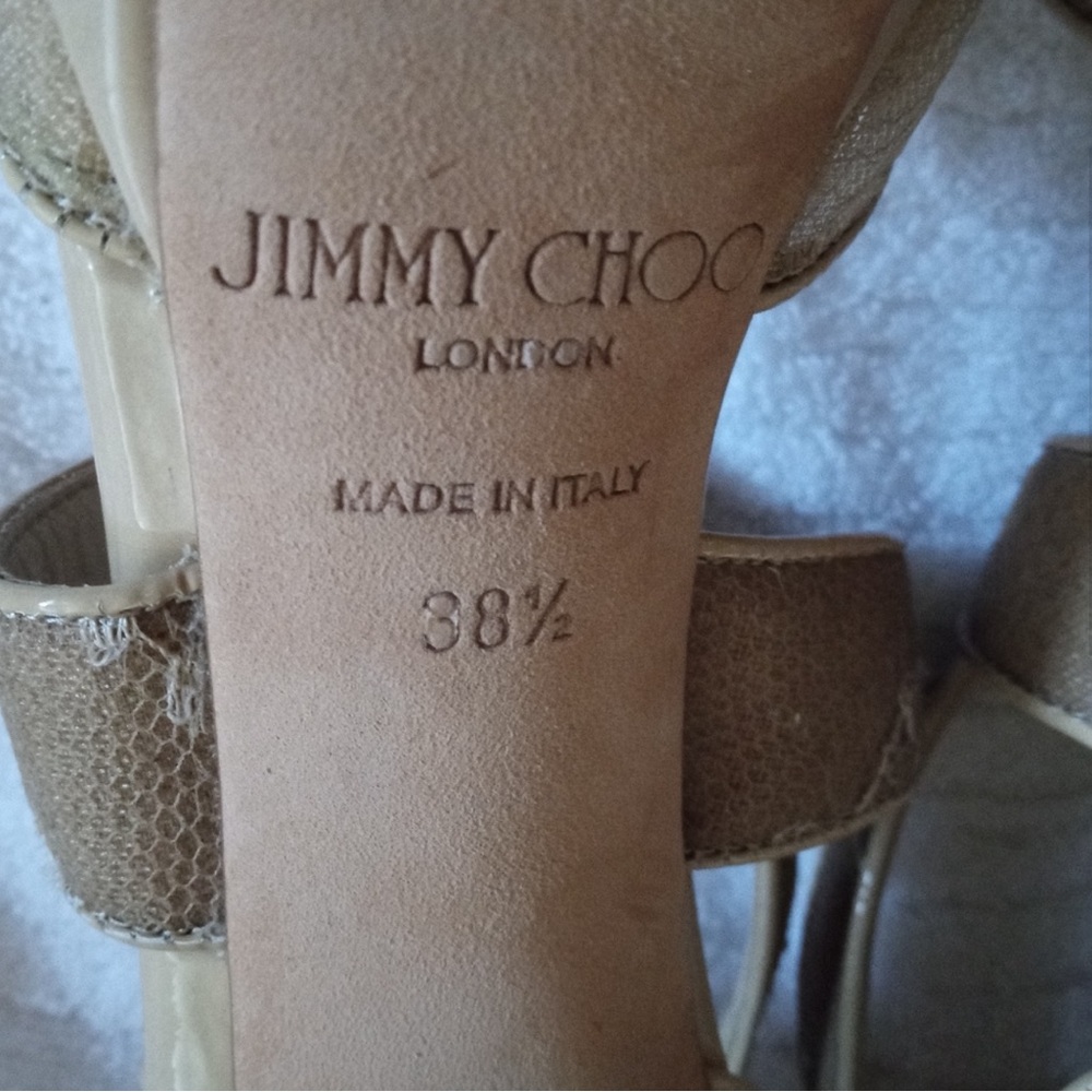 Jimmy Choo Gold Lace Strappy Platform Heels - Picture 3 of 12